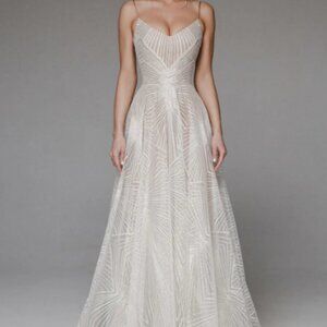 Lemalaya Vela Dress, Off-White Embroidered Floor Length Gown, New, size M